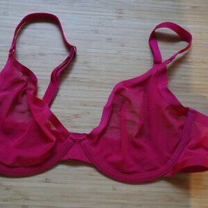 CUUP Plunge Mesh 36C hot pink sheer underwire bra